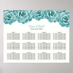 Pôster Carta floral do assento do casamento do Succulent