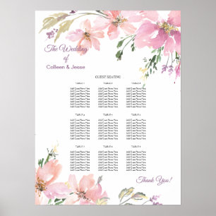 Poster Carta floral do assento do comensal de casamento
