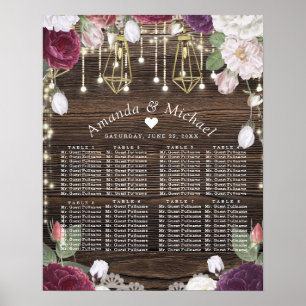 Poster Carta floral rústica do assento do casamento