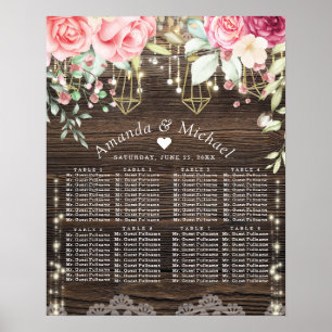 Poster Carta floral rústica do assento do casamento