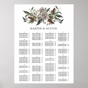 Poster Carta floral rústica do assento do casamento no