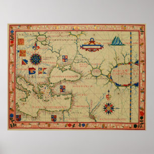 Pôster Carta náutica do cartógrafo português 1570