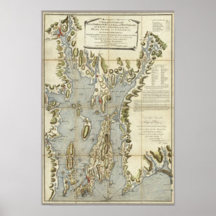 Pôster Carta topográfica da baía de Narraganset