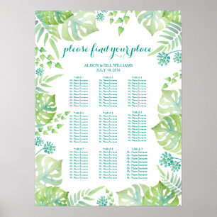Poster Carta tropical do assento do comensal de casamento