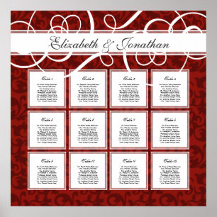 Poster Carta vermelha do assento da mesa do casamento do