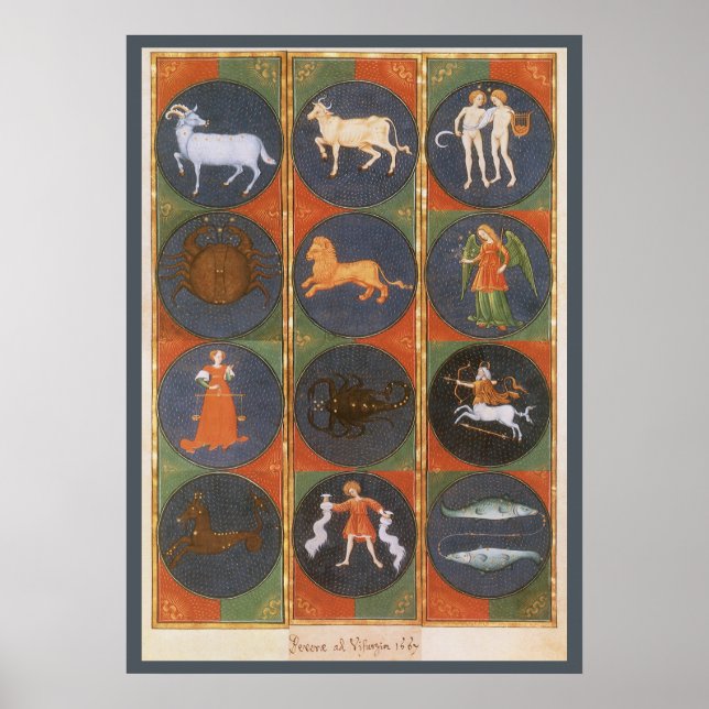 Pôster Carta Zodiacal Astrológica Celestial Vintage, 1475 (Frente)