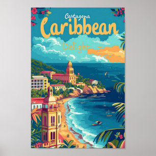 Poster Cartagena Colômbia Arte de Viagem Ilustração Vinta