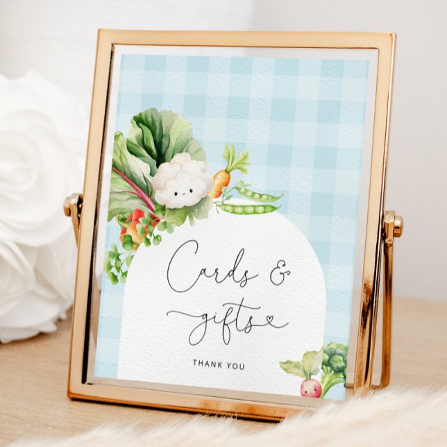 Poster Cartão azul e sinal de presentes de legumes cultiv (Criador carregado)