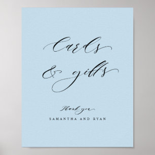 Poster Cartão Azul Elegante e Sinal de Casamento de Prese