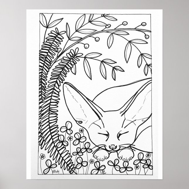 Poster Cartão de 16"x 20" Raposa Fennec Adormecida para c (Frente)