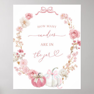 Poster Cartão de Abóbora Branco e Rosa e Presentes