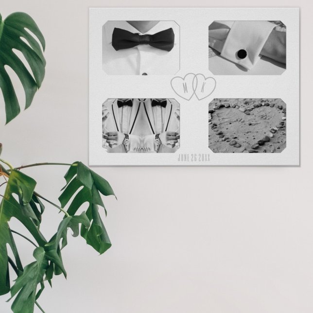 Poster Cartão de Aniversário de 4 Anos com Colagem de Fot (Upload 4 photos and add your initials and wedding date and hang it high)