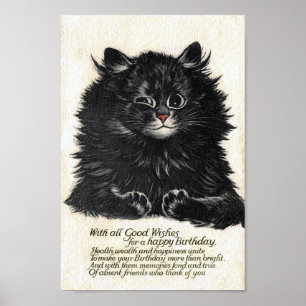 Poster Cartão de Aniversário Feliz do Gato, Louis Wain