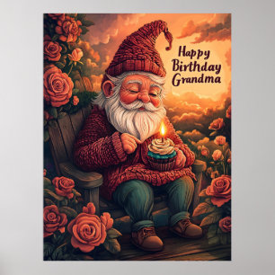 Poster Cartão de Aniversário Gnomo para a vovó