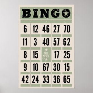 Poster Cartão de Bingo Vintage – Arte para Parede de Sala