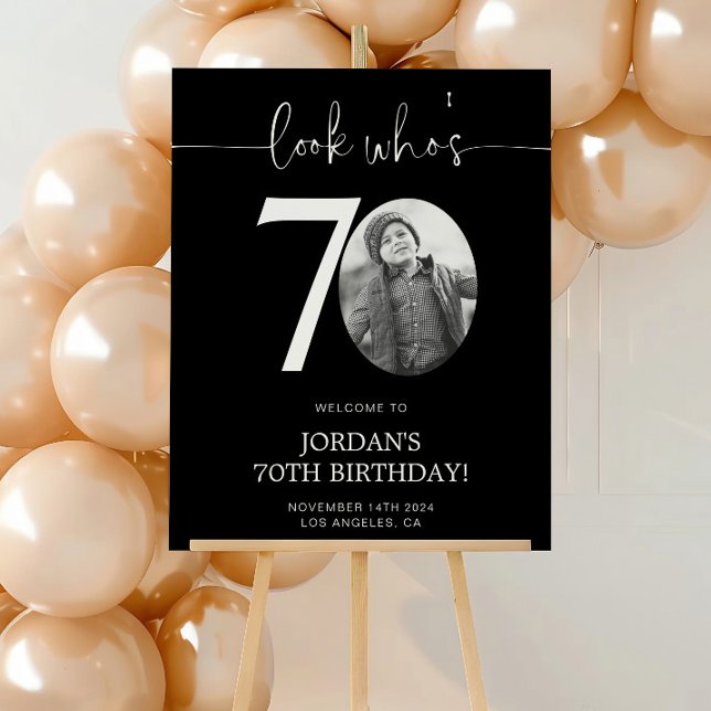 Pôster Cartão de Boas-Vindas de 70º Aniversário Preto | O (Criador carregado)