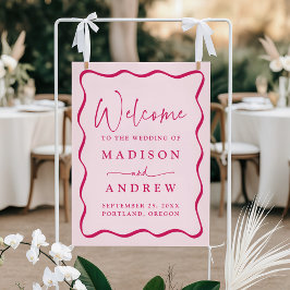 Poster Cartão de Boas-Vindas de Casamento com Moldura Ond