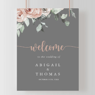 Poster Cartão de Boas-Vindas de Casamento Floral Rosa Clá