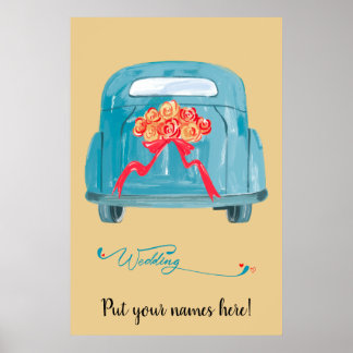 Poster Cartão de Boas-Vindas de Casamento Retro Teal Geta