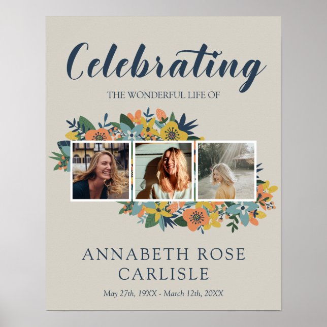 Poster Cartão de Boas-Vindas de Funeral com Colagem de Fo (Frente)