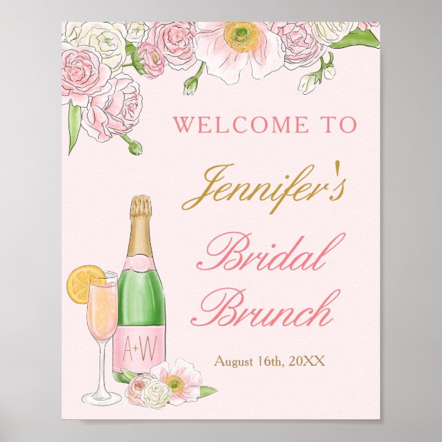Poster Cartão de Boas-vindas para Brunch Floral e Espuman (Frente)
