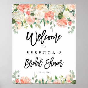 Poster cartão de boas-vindas para chá de noiva com flores