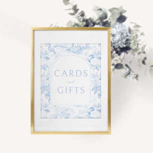 Poster Cartão de casamento floral azul com cartão de dons