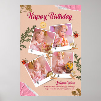 Poster Cartão de Colagem de Fotos Personalizado de Aniver