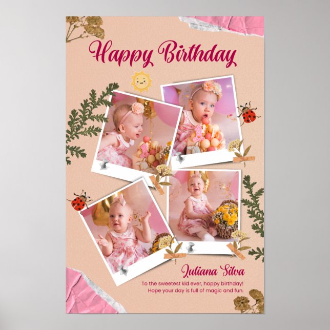 Poster Cartão de Colagem de Fotos Personalizado de Aniver (Frente)
