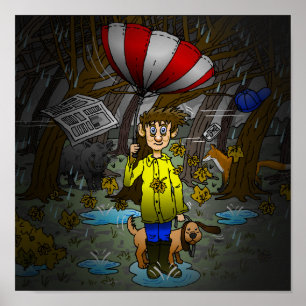 Poster Cartão de dia chuvoso e ventoso