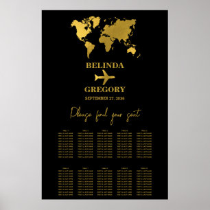 Poster Cartão de Embarque Casamento Preto Dourado