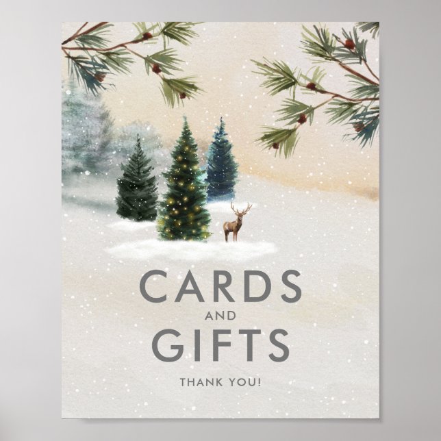 Poster Cartão de festa de Inverno Florestal e Letreiro de (Frente)
