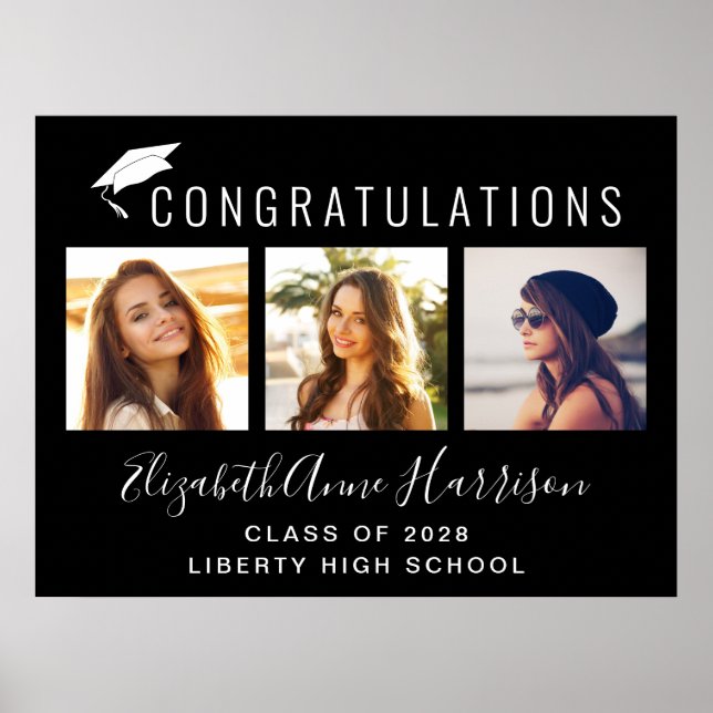 Poster Cartão de Graduação Preto Festa de Conclusão (Frente)