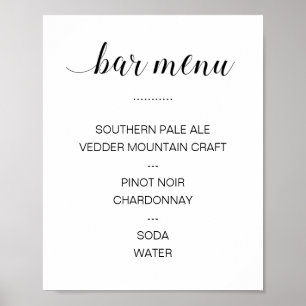 Poster Cartão de Menu de Bebidas de Caligrafia Elegante p