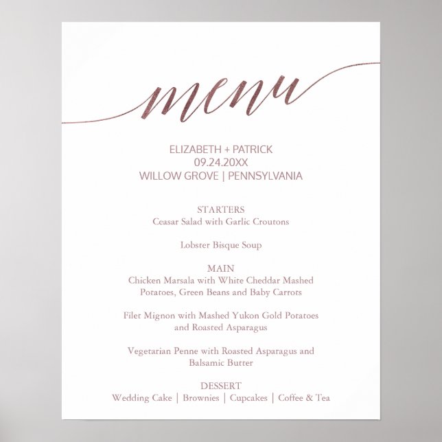Poster Cartão de Menu de Casamento com Caligrafia em Dour (Frente)