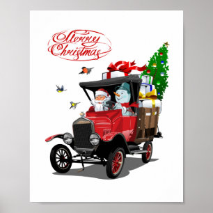 Poster Cartão de Natal com caminhão de Papais noeis de de