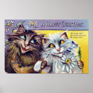 Poster Cartão de Natal Feliz do Gato, Louis Wain