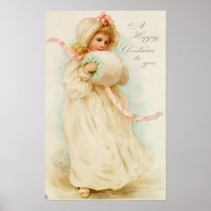 Poster Cartão de Natal que descreve uma menina com um