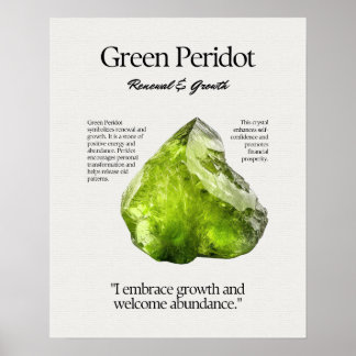 Poster Cartão de Significado de Cristal Gem Peridot Verde
