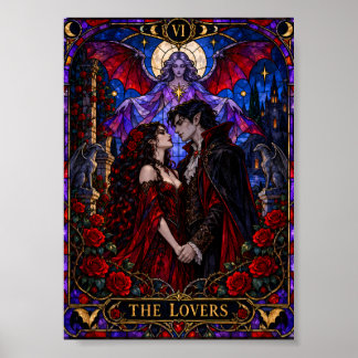 Poster Cartão de Tarô dos Amantes Vidro Colorido Gótico V
