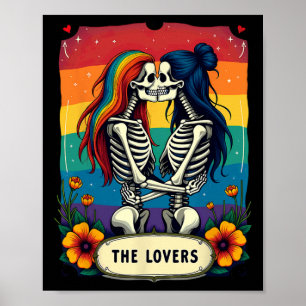 Poster Cartão de Tarot Amantes Esqueletos Lésbicas Beijan