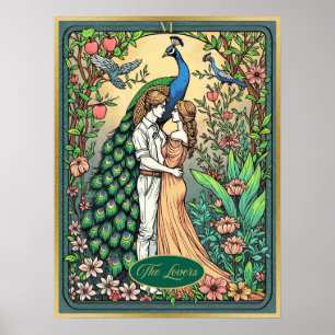 Poster Cartão de Tarot Art Nouveau, Os Amantes