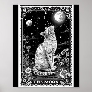 Poster Cartão de Tarot de Gato Bruxa Lua Chapéu Halloween