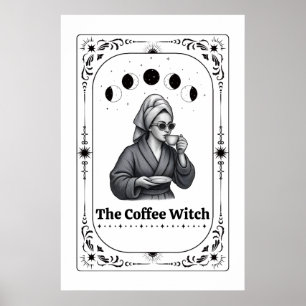 Poster Cartão de Tarot Editável de Bruxa Amante de Café C