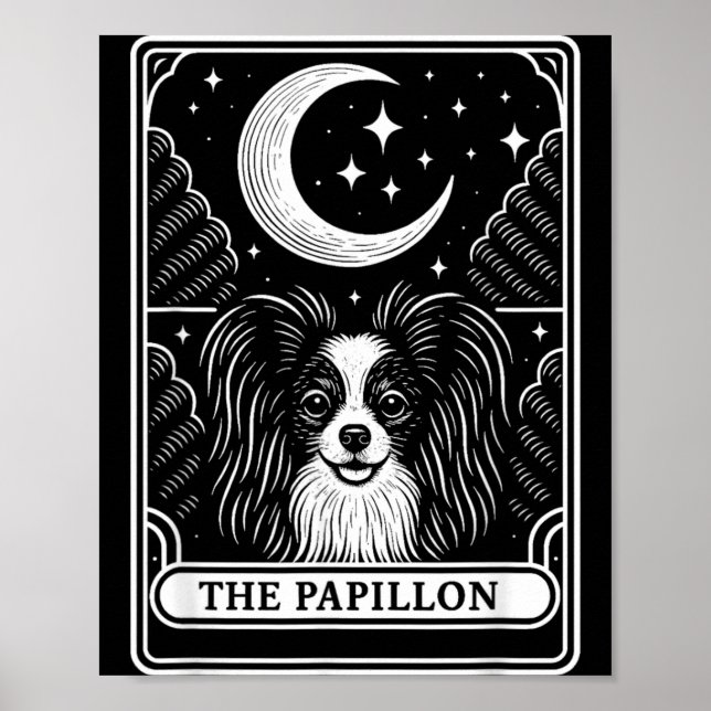 Poster Cartão de Tarot Mãe Cachorro Papillon Lua Crescent (Frente)