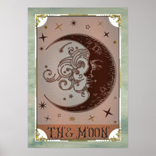 Poster Cartão de Tarot Vintage Lua Arte Celestial
