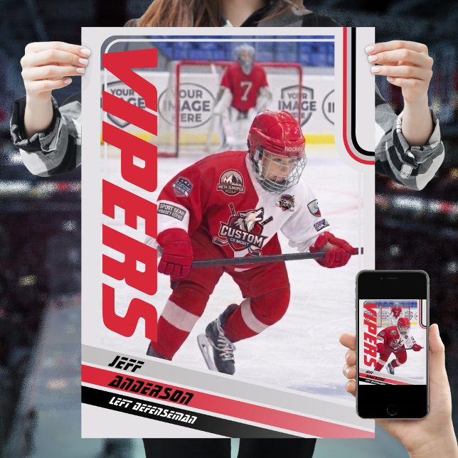 Poster Cartão de Troca de Hóquei no Gelo (Unleash the ultimate power of customization with our red and black ice hockey Poster)