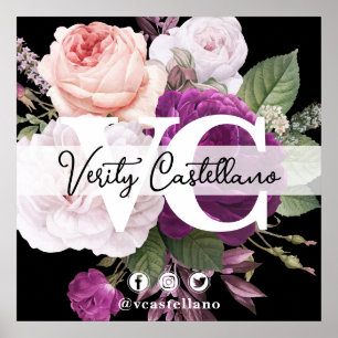 Poster Cartão de Visita Vintage Floral Oversize Preto e C