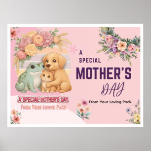 Poster Cartão do Dia das Mães com Cachorro Gato Sapo Fofo