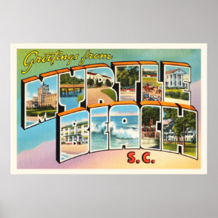 Pôster Cartão do vintage do SC de Myrtle Beach South